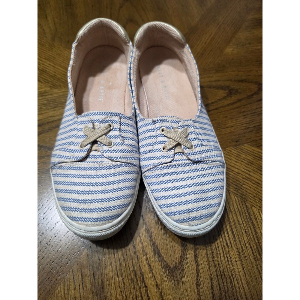 Kelly & Katie Blue White Striped Canvas Slip On Sneakers Womens 8.5 Nautical